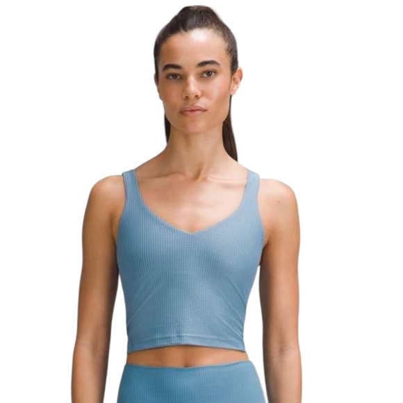 Lululemon Scoop Neck Yoga Tank Top – Grid Texture | Size 6 |Blue - Picture 6 of 7